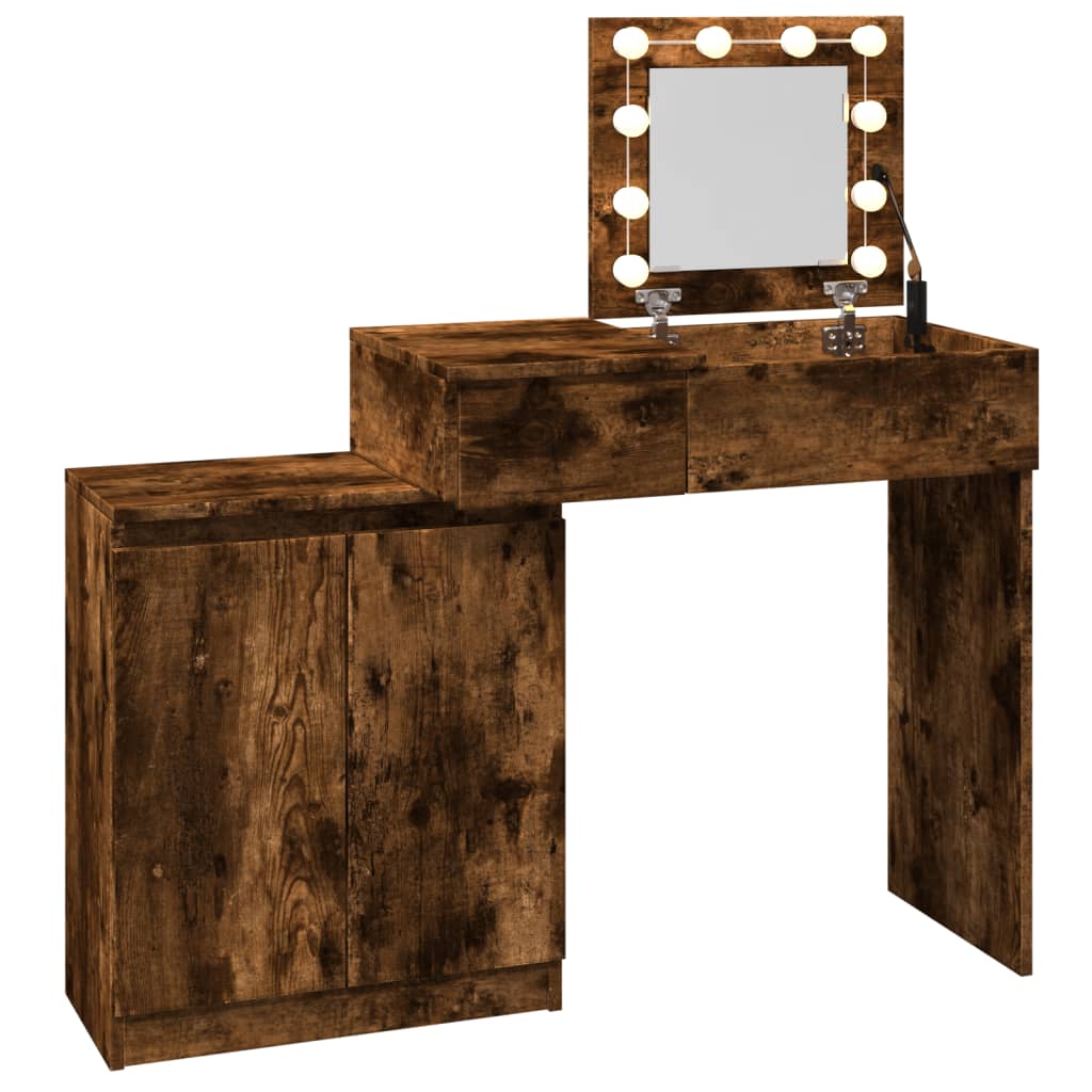 Dressing table with LED smoked oak 115x37x110.5 cm