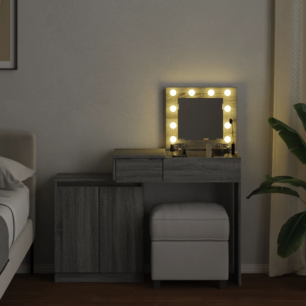 Dressing table with LED sonoma gray 115x37x110.5 cm