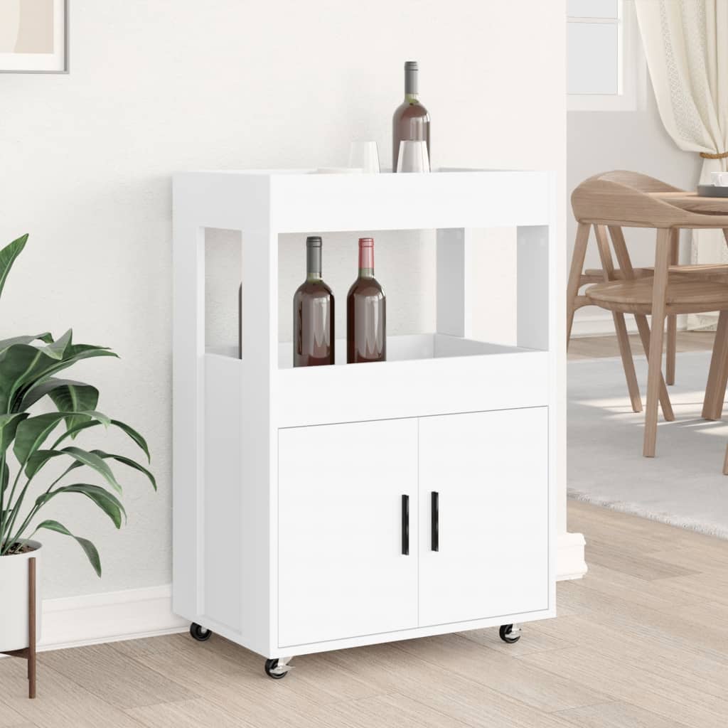 White bar cart 60x39.5x89 cm engineered wood