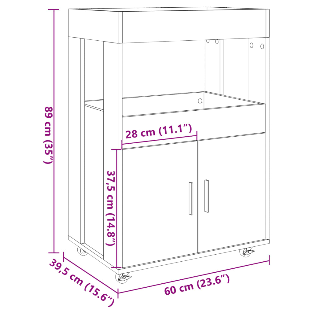 White bar cart 60x39.5x89 cm engineered wood