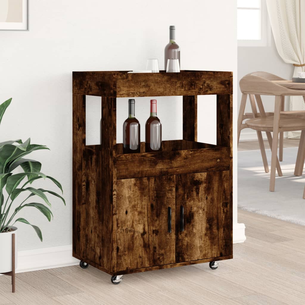 Smoked oak bar cart 60x39.5x89 cm engineered wood