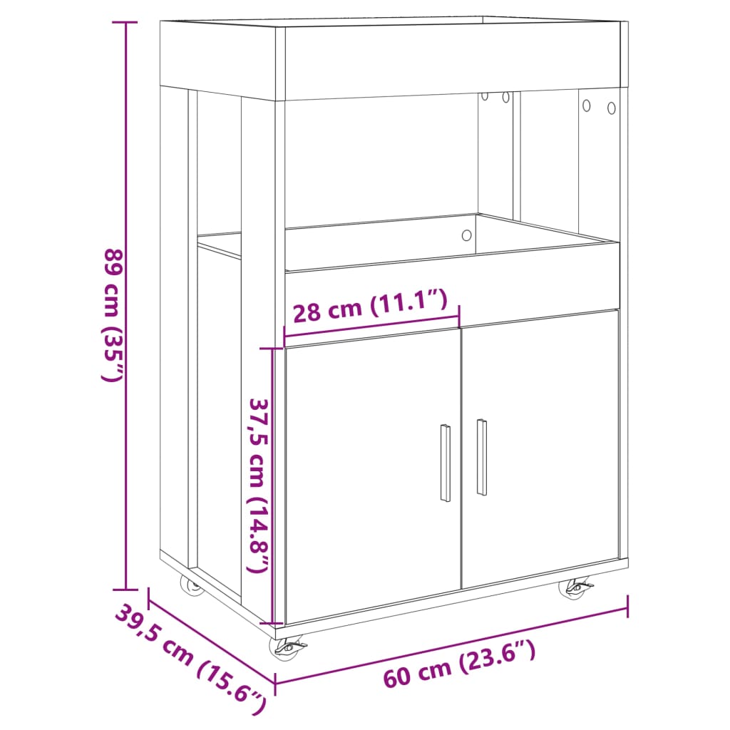 Chariot de bar chêne fumé 60x39,5x89 cm bois d'ingénierie