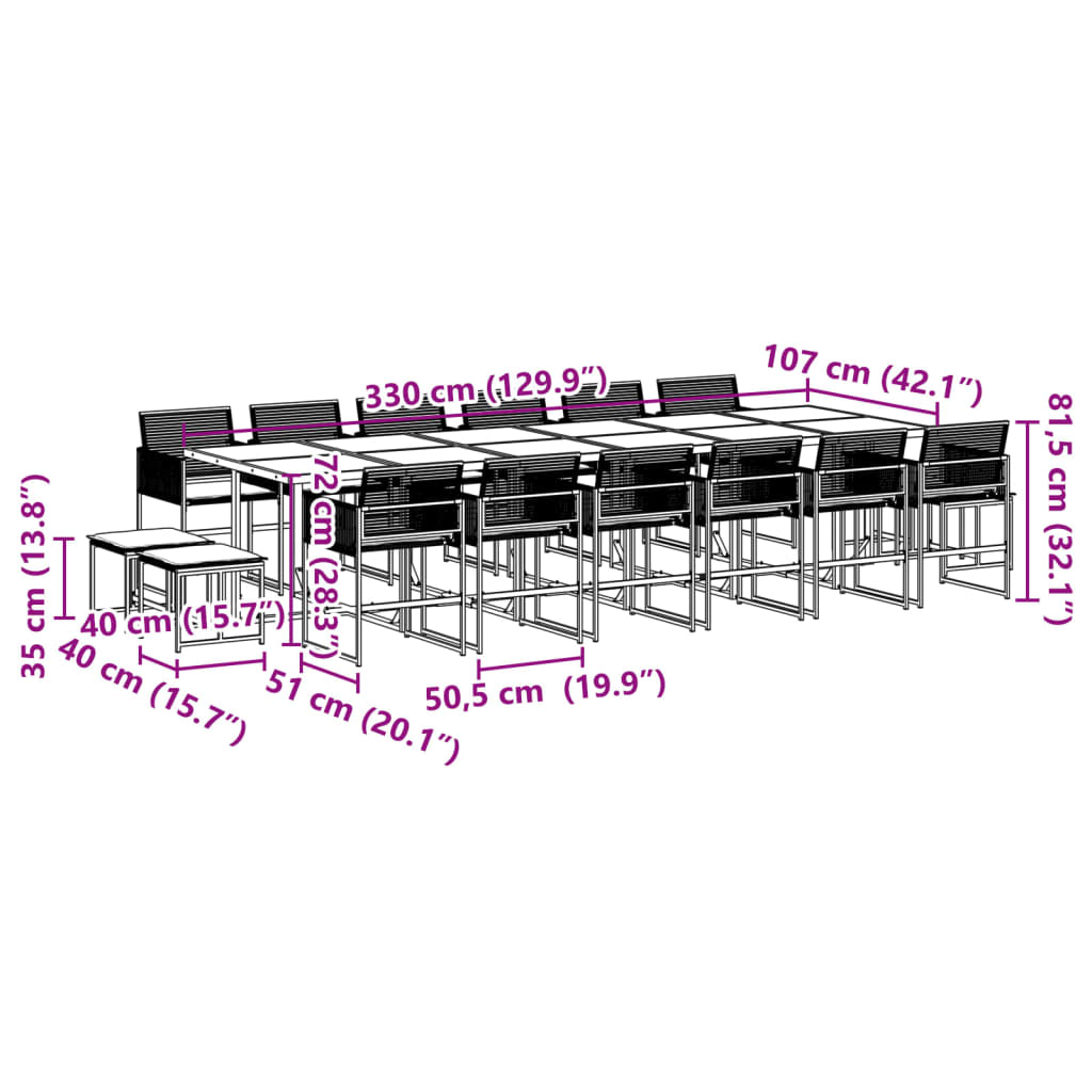 Ensemble à manger de jardin 17 pcs coussins noir résine tressée