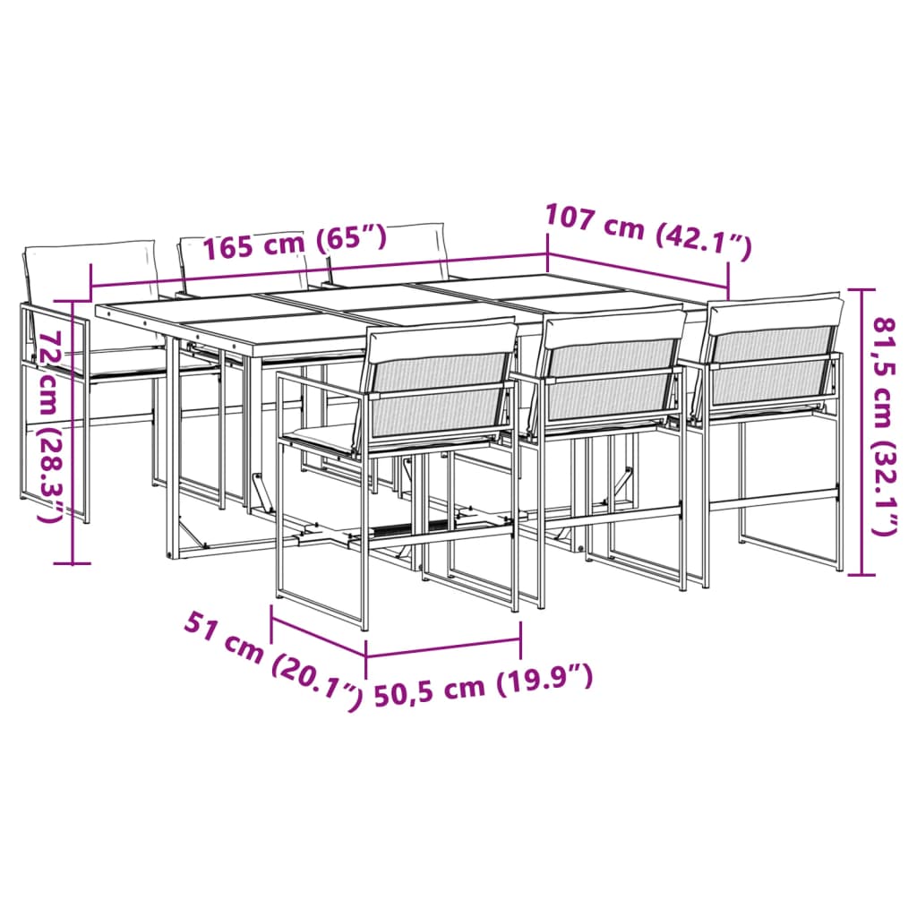 Ensemble à manger de jardin avec coussins 7 pcs blanc textilène