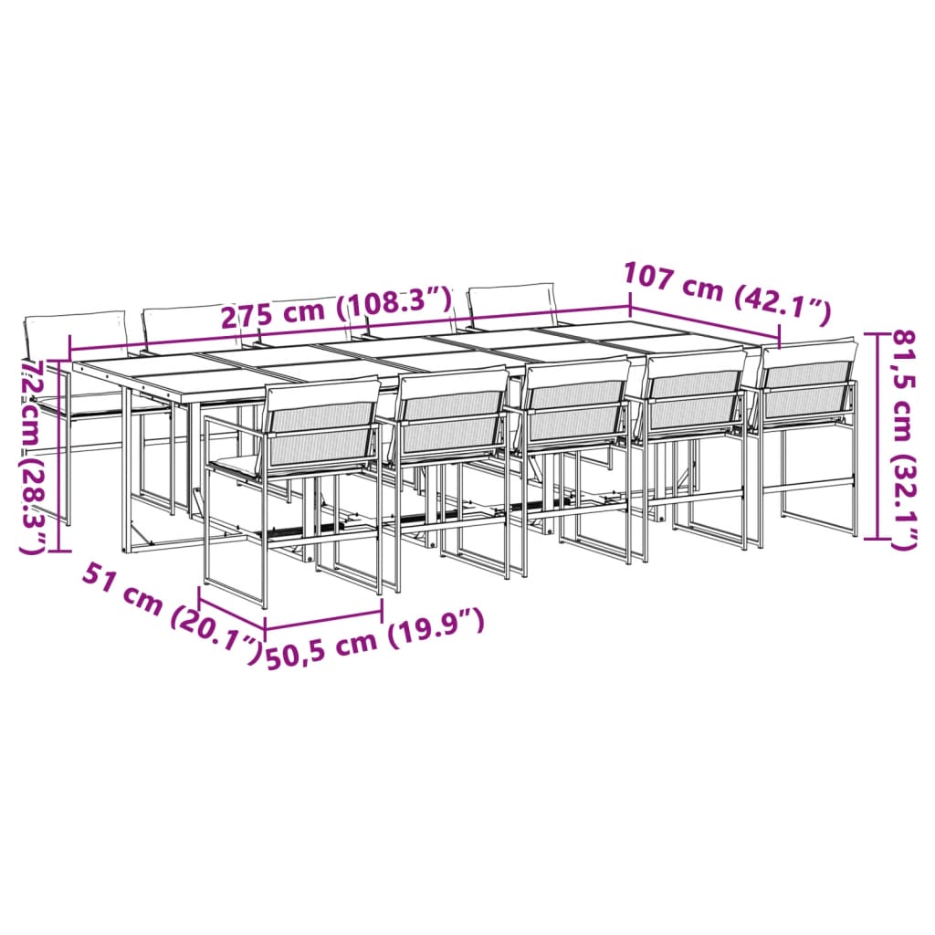 Ensemble à manger de jardin avec coussins 11pcs blanc textilène