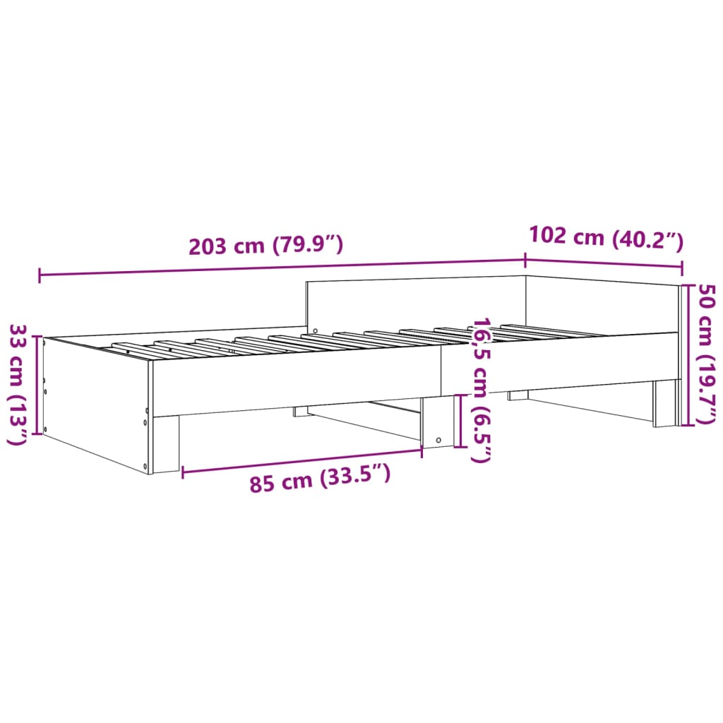 Bed frame without mattress concrete gray 100x200 cm engineered wood