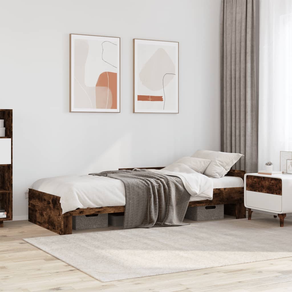 Bed frame without mattress smoked oak 100x200 cm engineered wood