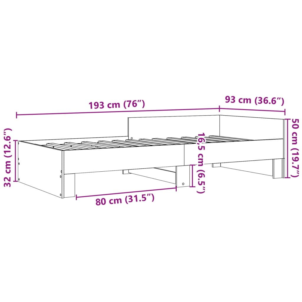 Cadre de lit sans matelas chêne sonoma 90x190 cm