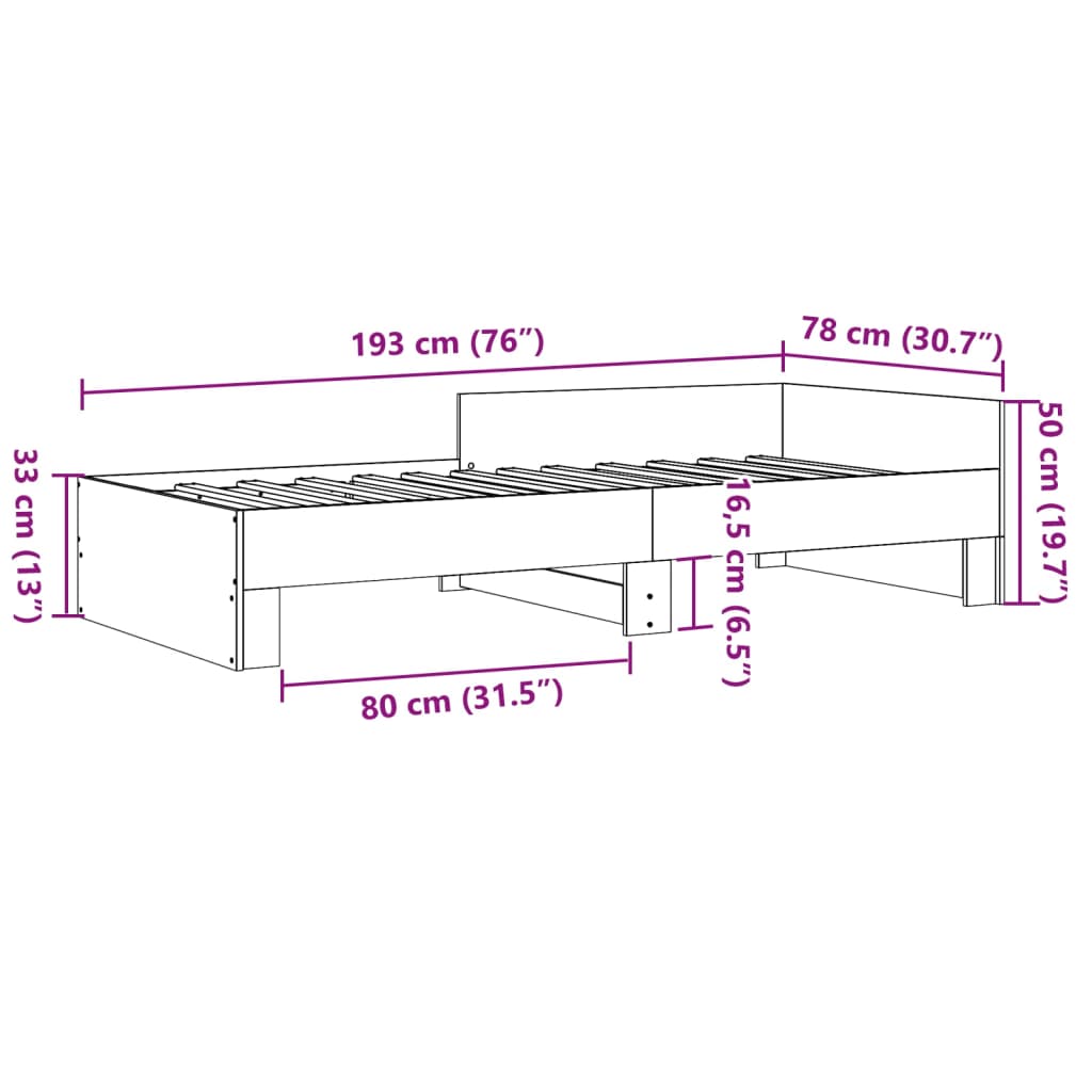 Cadre de lit sans matelas blanc 75x190 cm bois d'ingénierie