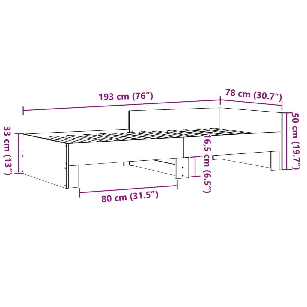 Bettgestell ohne Matratze Sonoma-Eiche 75x190 cm