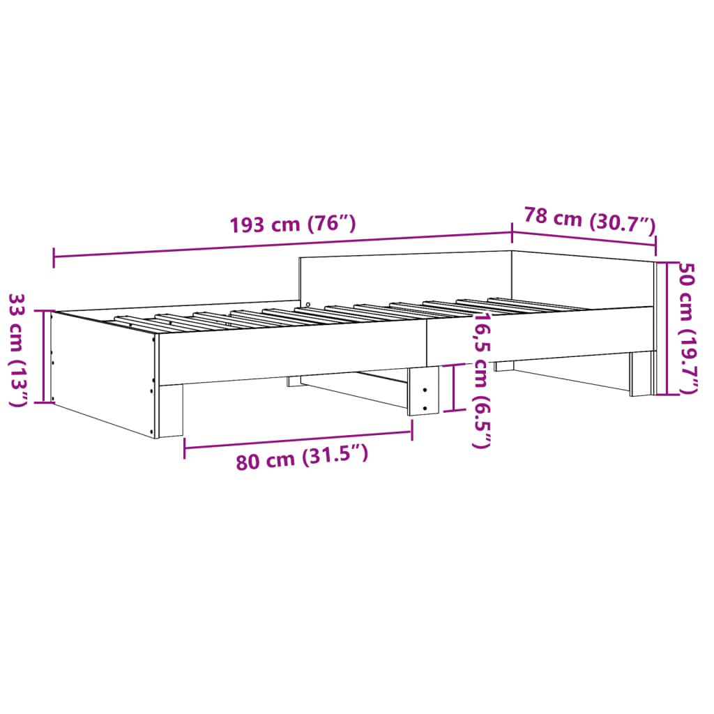 Bed frame without mattress concrete gray 75x190cm engineered wood