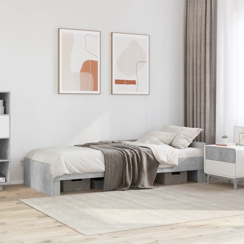 Bed frame without mattress concrete gray 75x190cm engineered wood