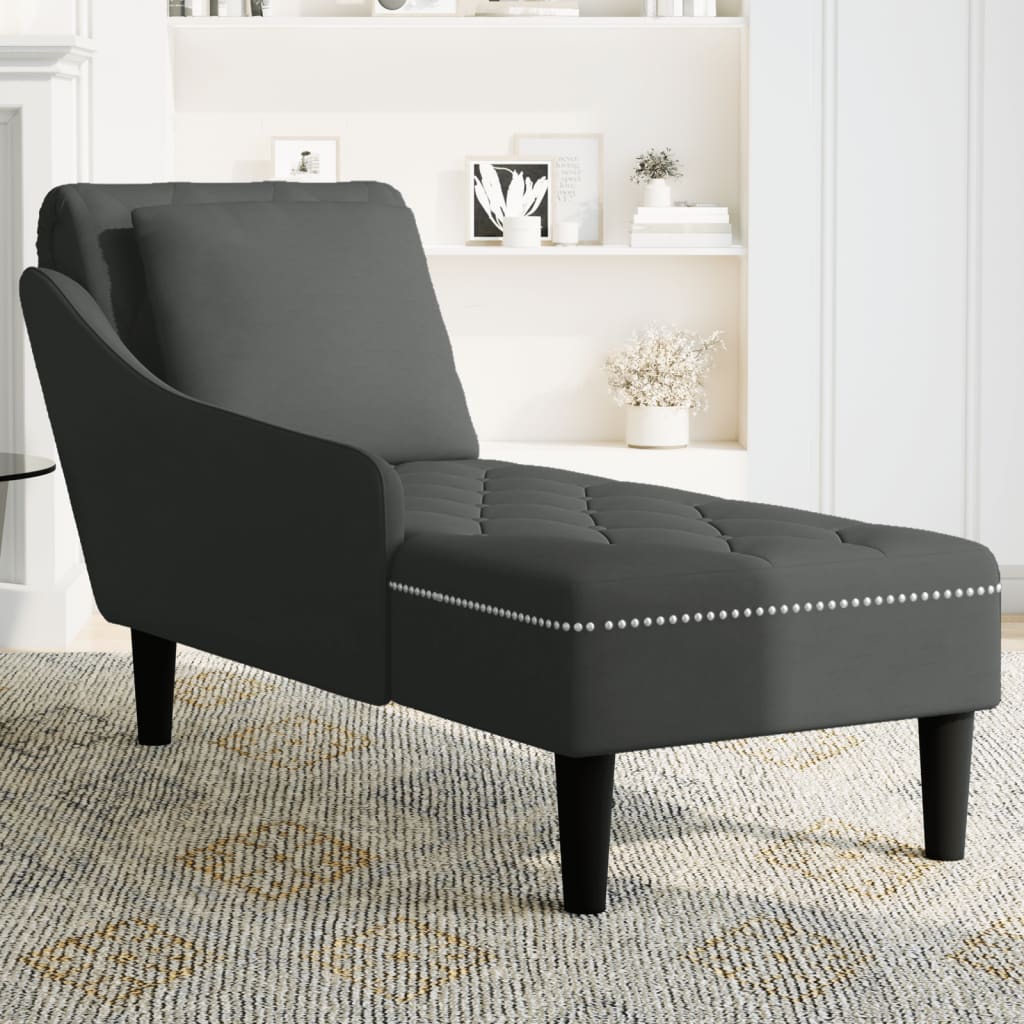 Fauteuil long avec coussin et accoudoir droit noir velours