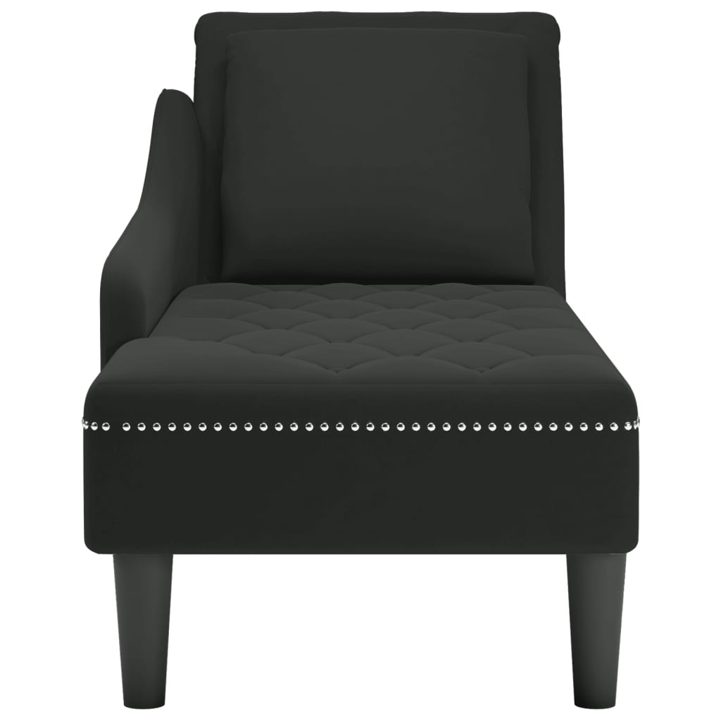 Fauteuil long avec coussin et accoudoir droit noir velours