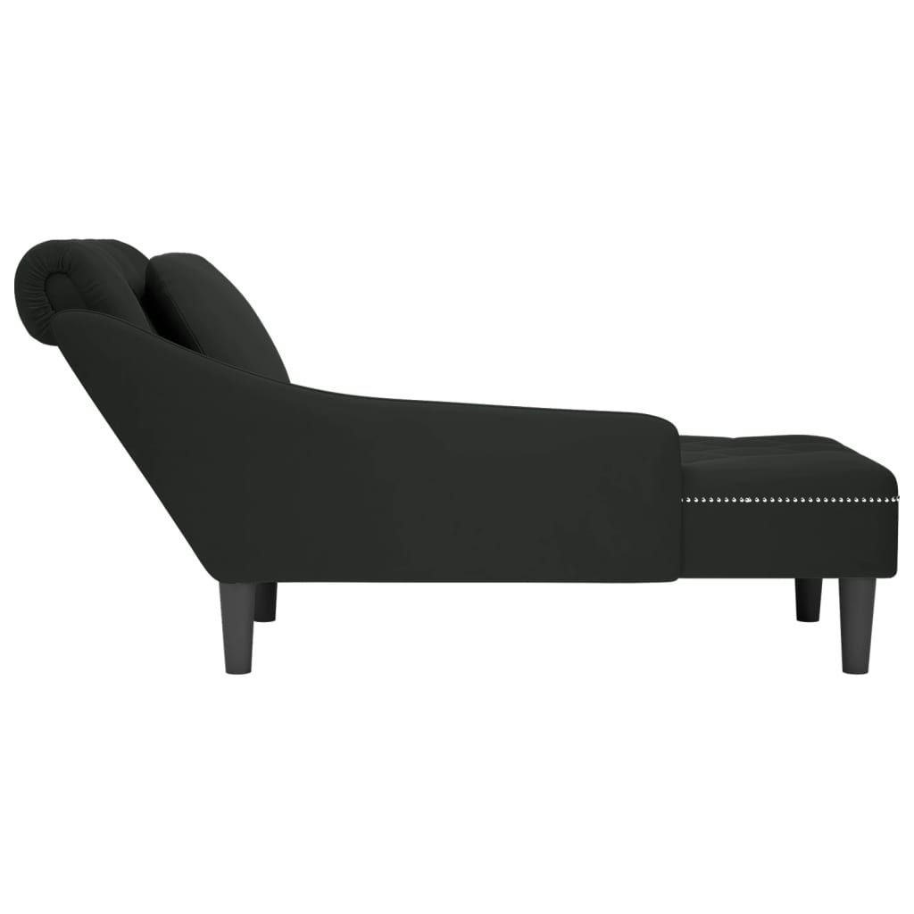 Fauteuil long avec coussin et accoudoir droit noir velours