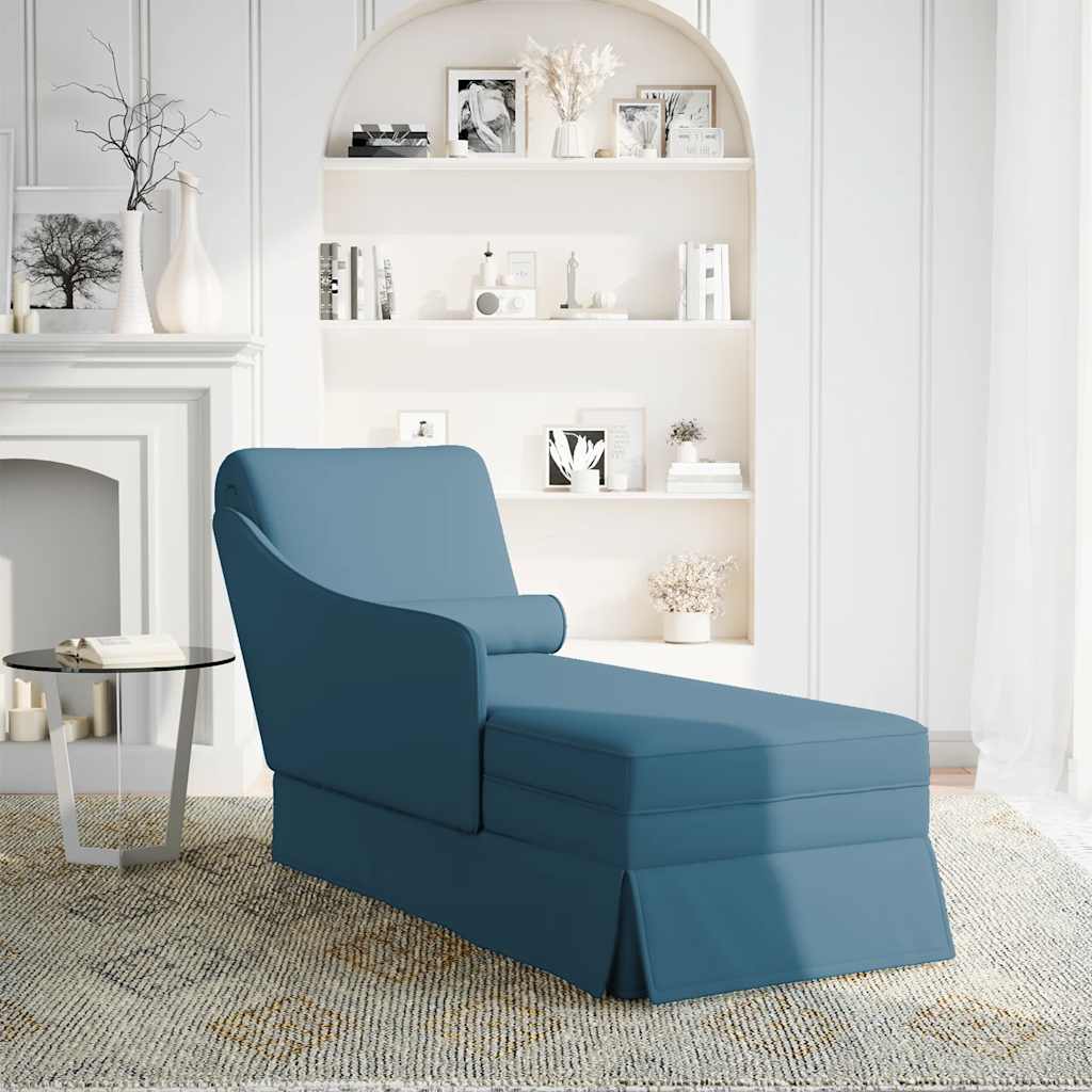 Fauteuil long avec traversin et accoudoir droit bleu velours