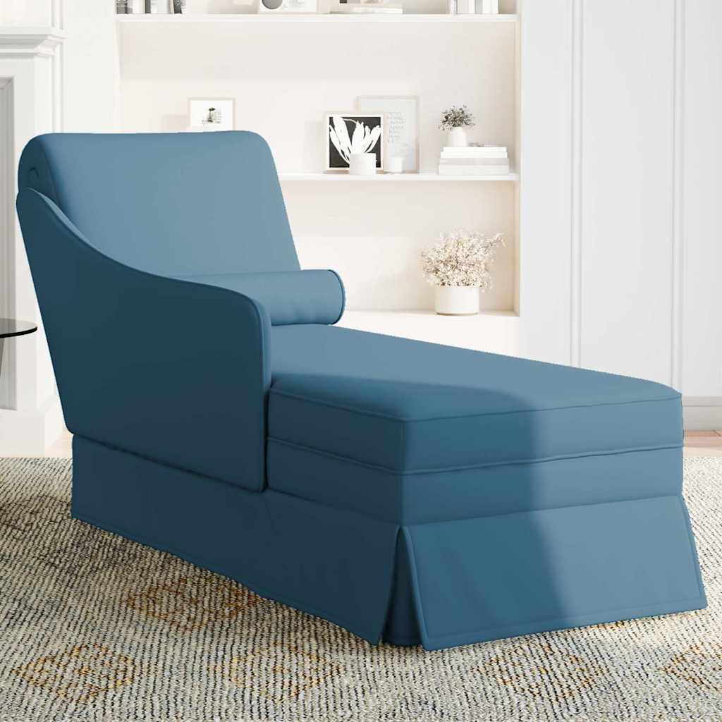 Fauteuil long avec traversin et accoudoir droit bleu velours