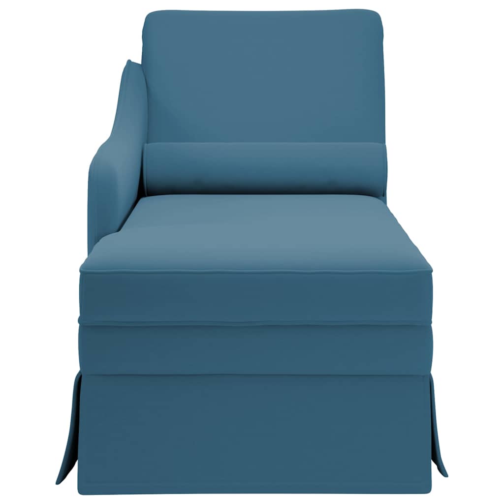 Fauteuil long avec traversin et accoudoir droit bleu velours