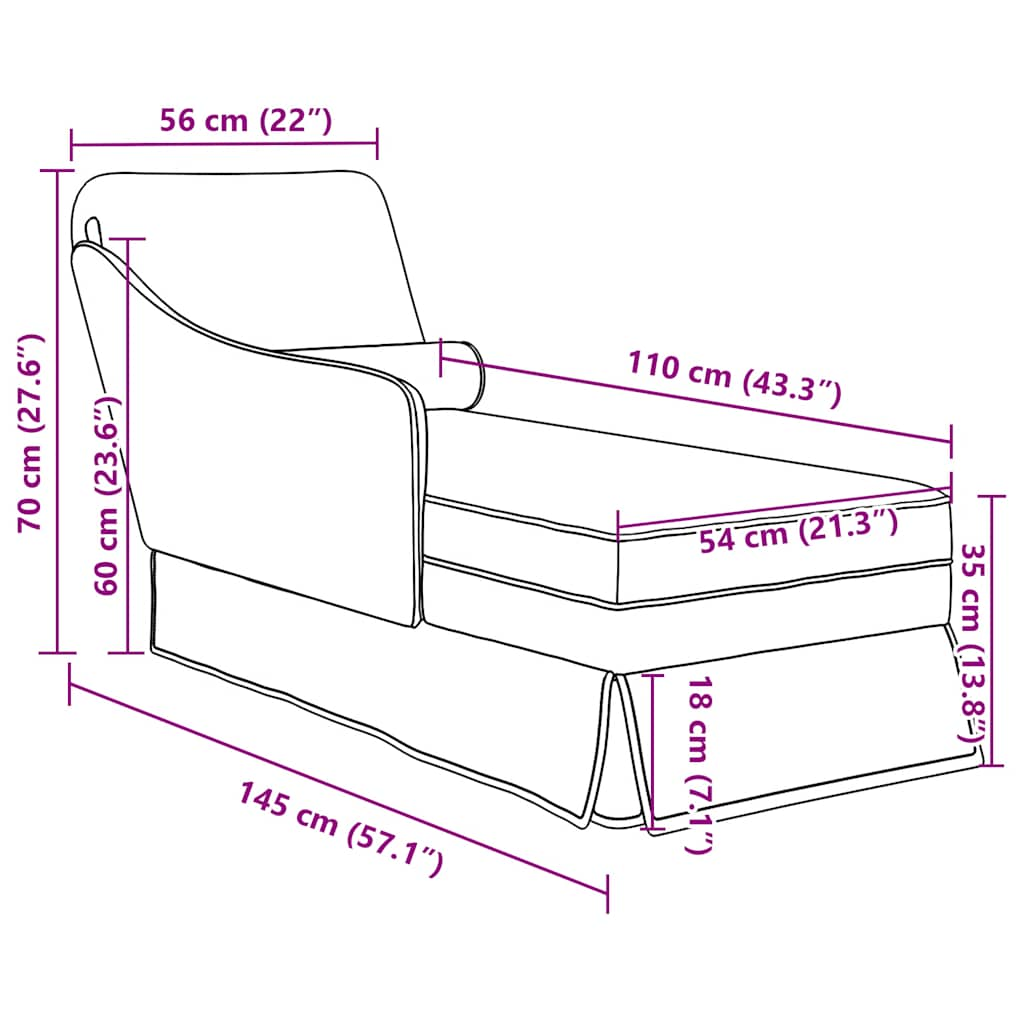 Fauteuil long avec traversin et accoudoir droit bleu velours