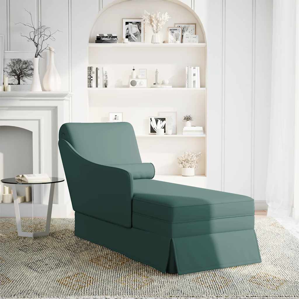 Fauteuil long et traversin accoudoir droit vert foncé velours