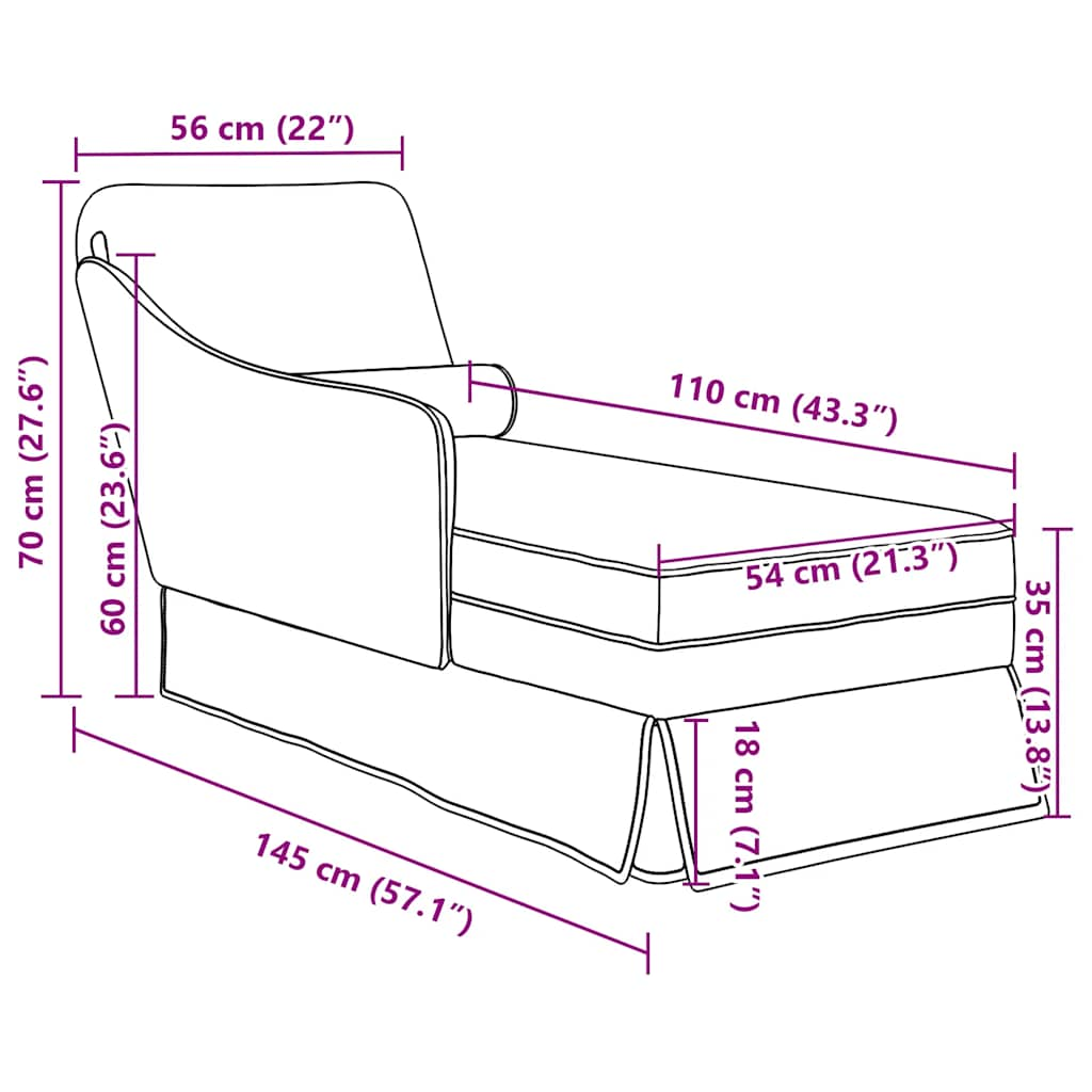 Fauteuil long et traversin accoudoir droit vert foncé velours