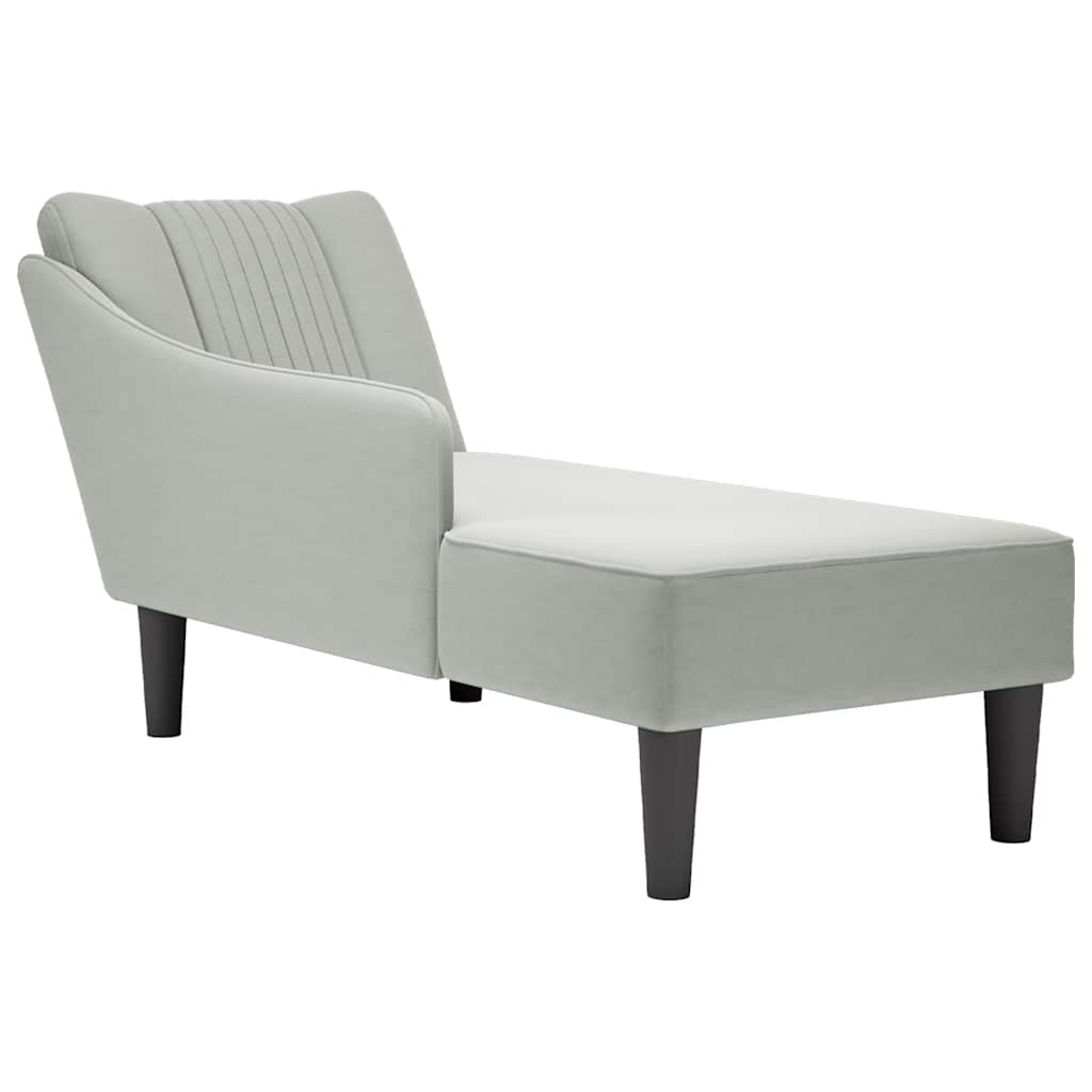 Fauteuil long avec accoudoir droit gris clair velours