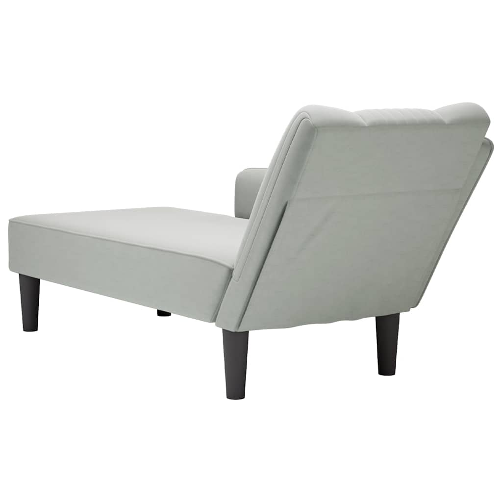 Fauteuil long avec accoudoir droit gris clair velours