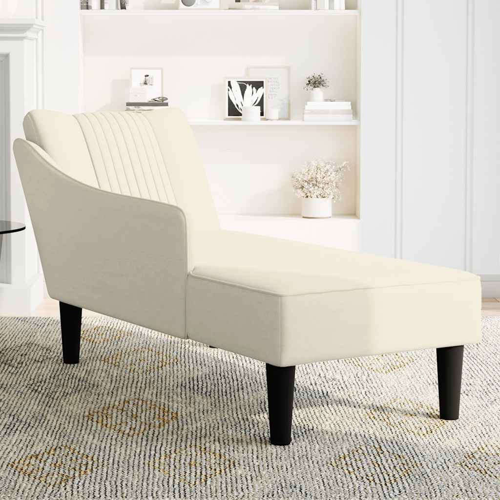 Fauteuil long avec accoudoir droit crème velours