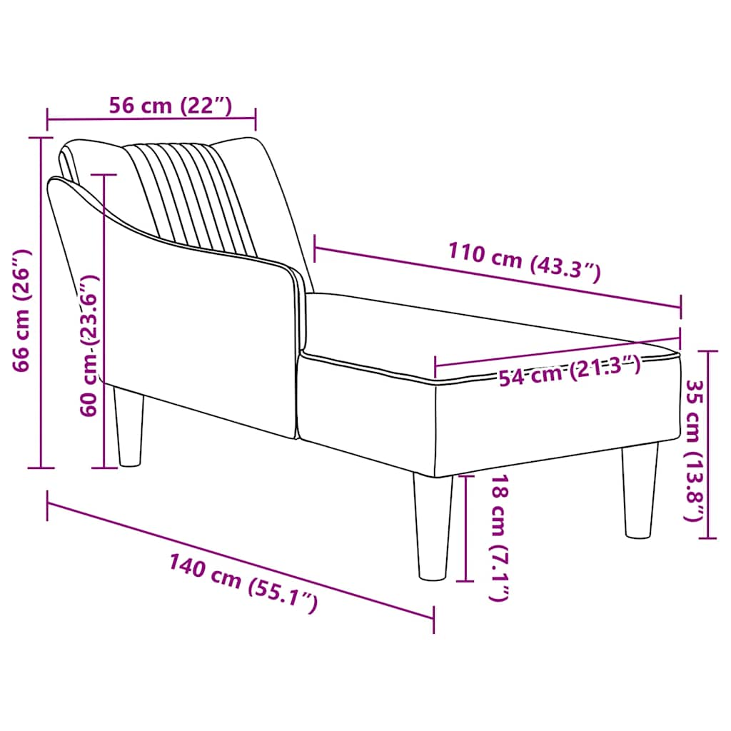 Fauteuil long avec accoudoir droit crème velours