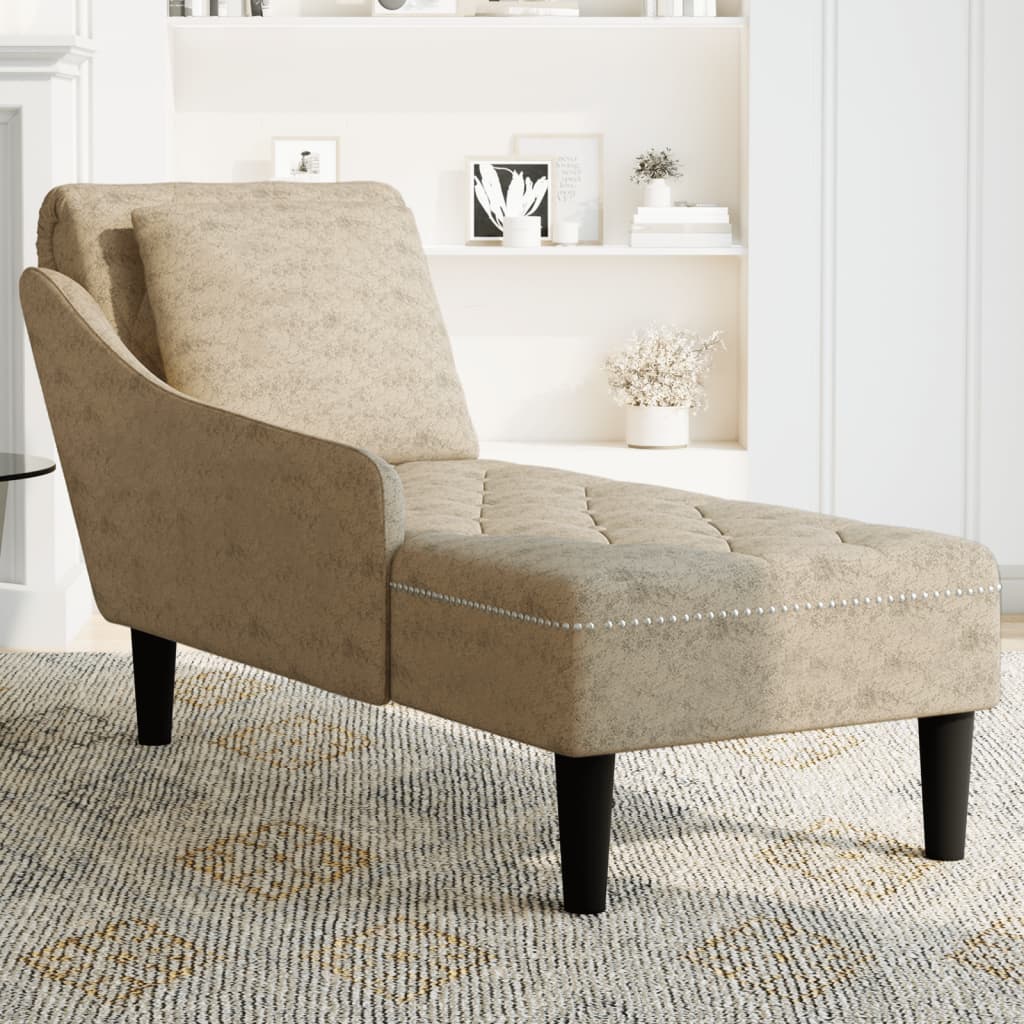 Fauteuil long et coussin/accoudoir droit gris clair simili cuir