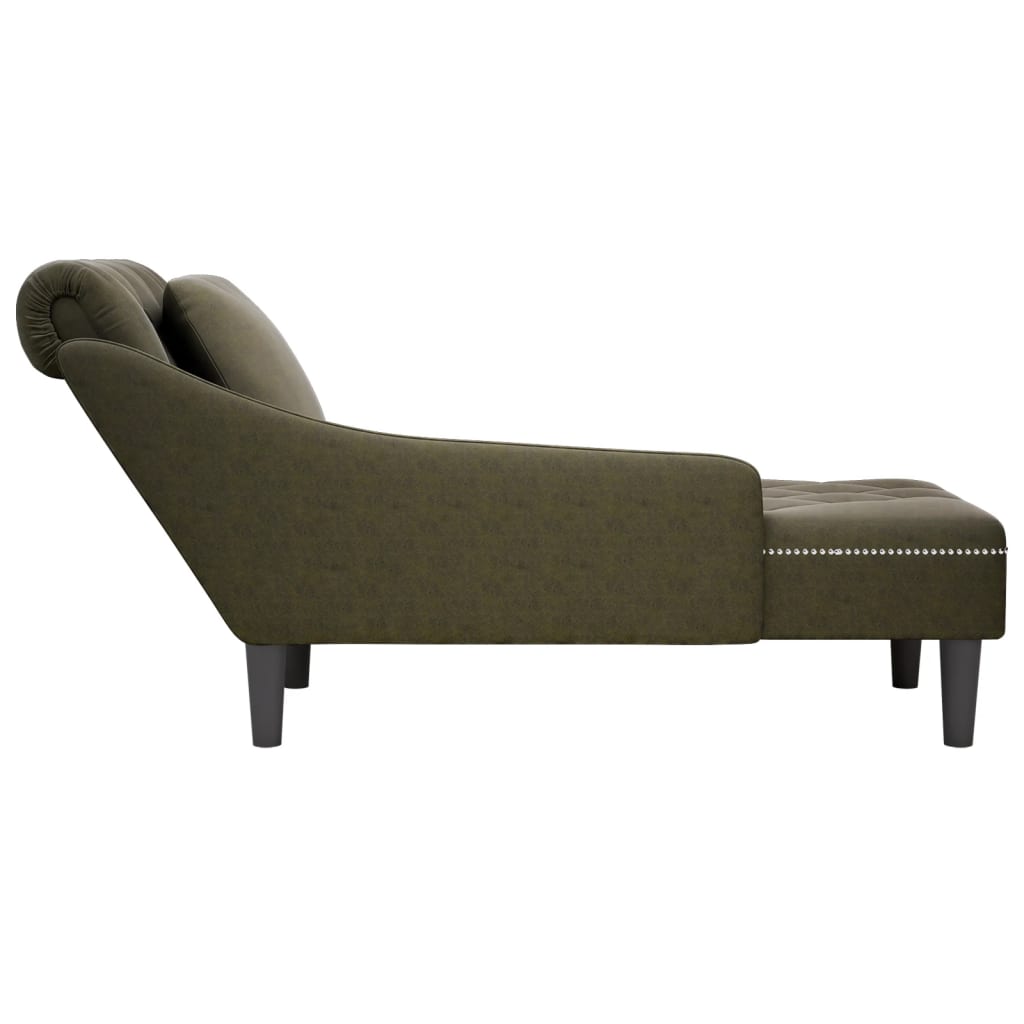 Fauteuil long et coussin/accoudoir droit vert armée similicuir