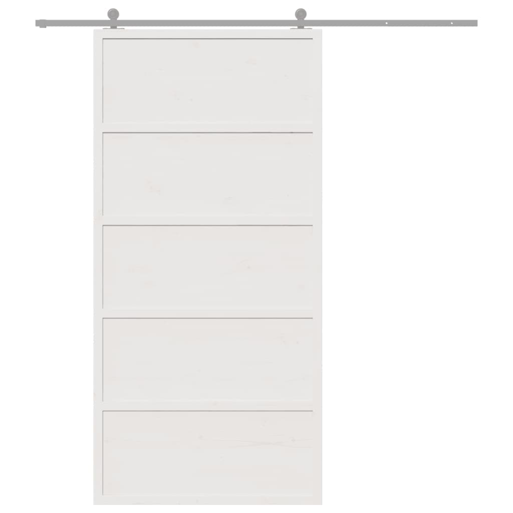 Porte de grange blanc 100x208 cm bois massif de pin