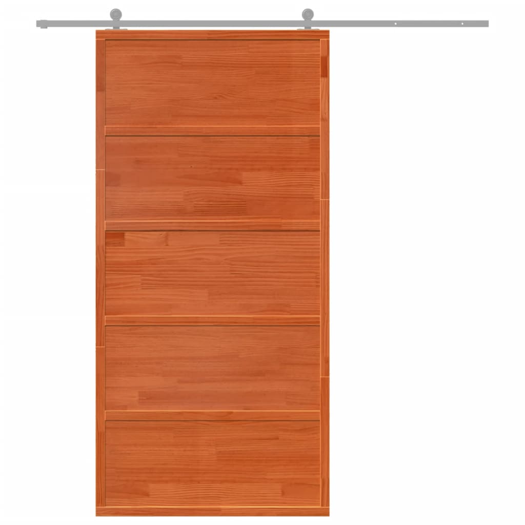 Porte de grange marron cire 100x208 cm bois massif de pin