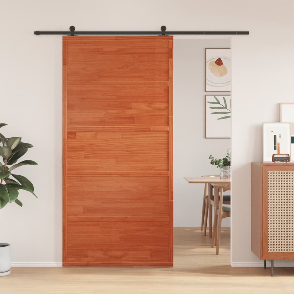 Porte de grange marron cire 100x208 cm bois massif de pin