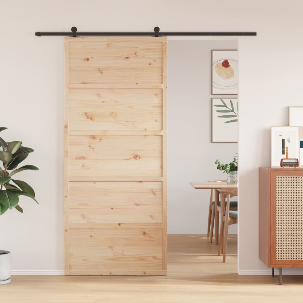 Porte de grange 90x208 cm bois massif de pin