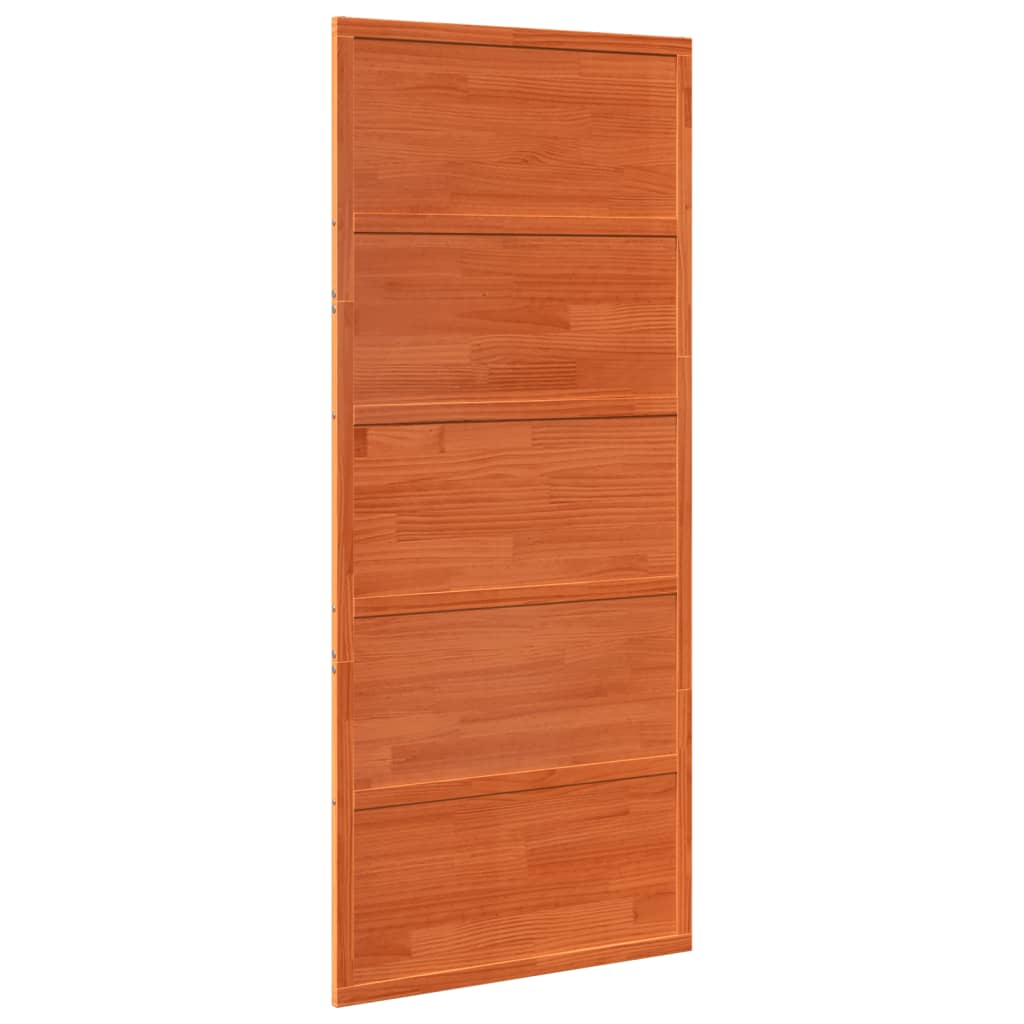 Porte de grange marron cire 90x208 cm bois massif de pin