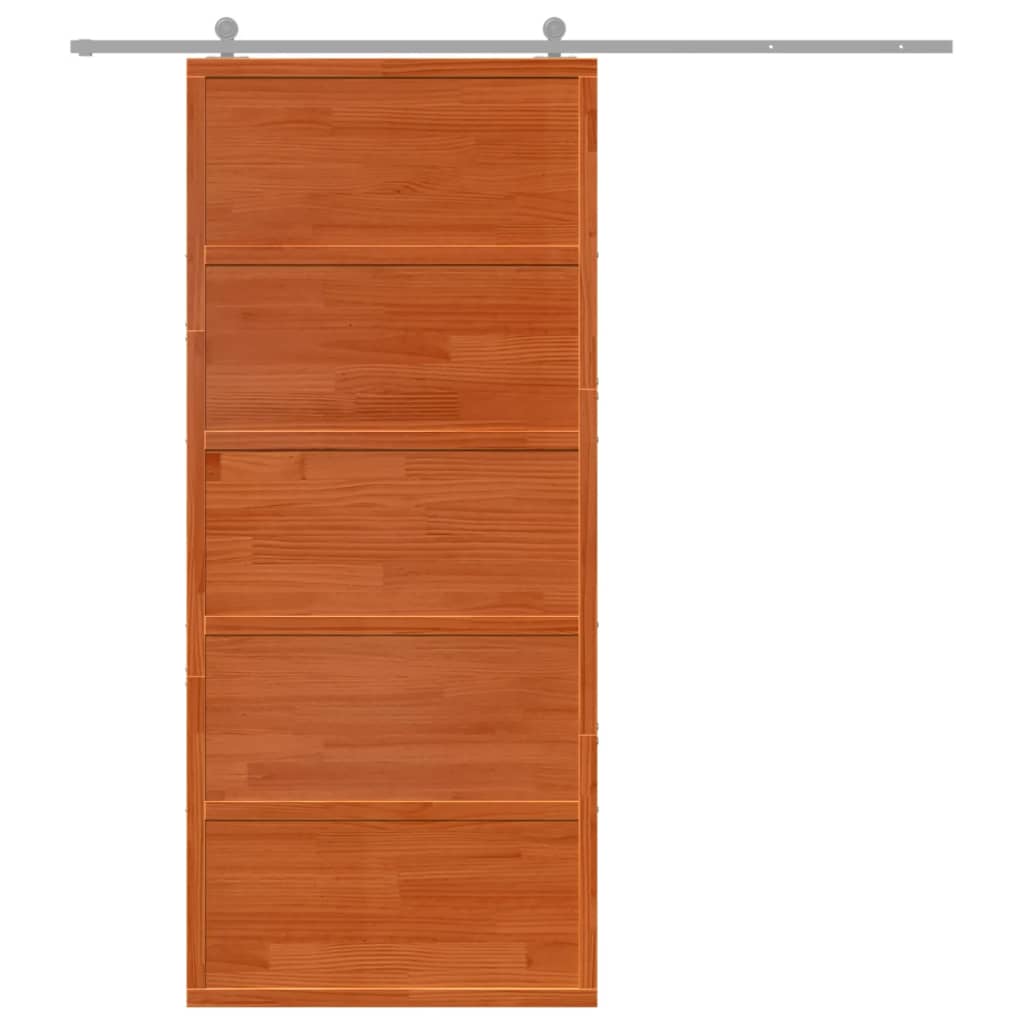 Porte de grange marron cire 90x208 cm bois massif de pin