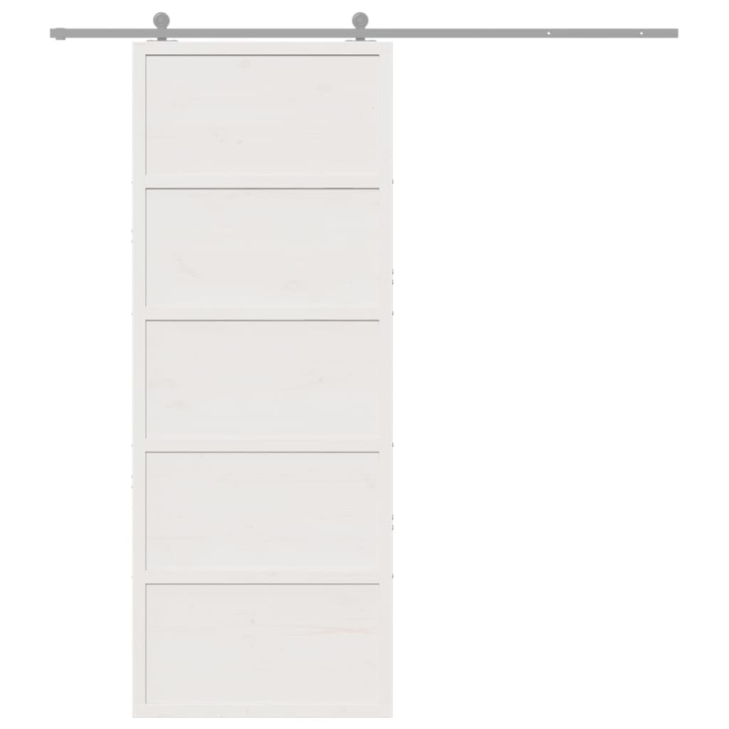 Porte de grange blanc 80x208 cm bois massif de pin