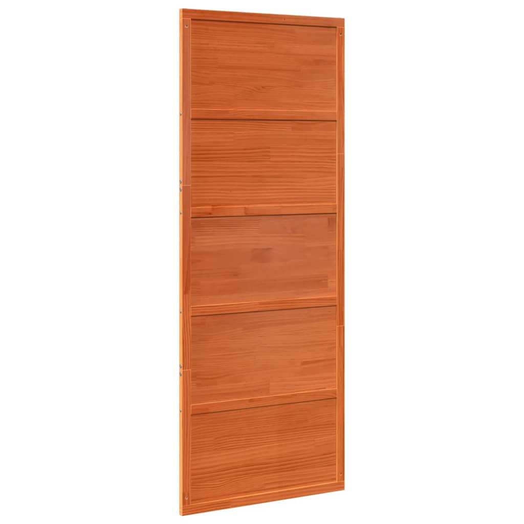 Porte de grange marron cire 80x208 cm bois massif de pin