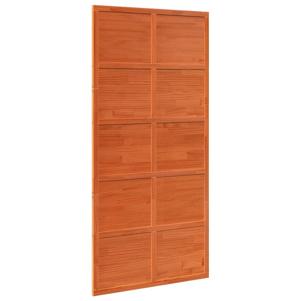 Porte de grange marron cire 100x208 cm bois massif de pin