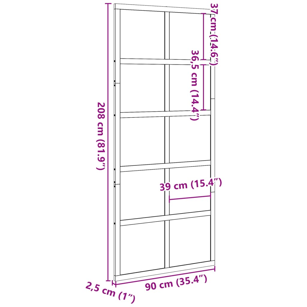 Porte de grange 90x208 cm bois massif de pin