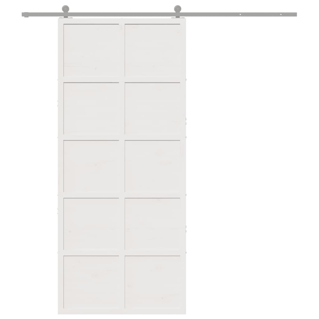 Porte de grange blanc 90x208 cm bois massif de pin