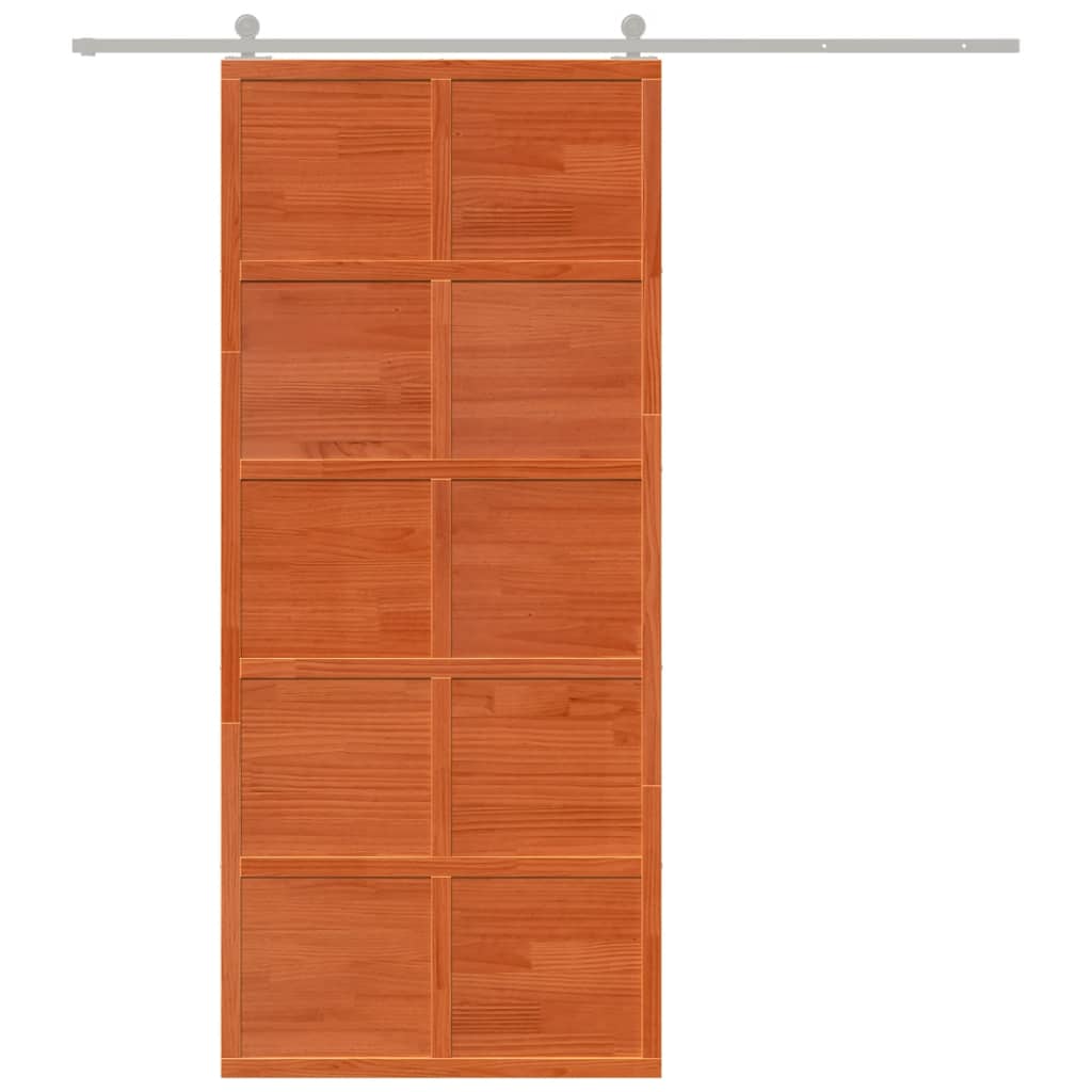 Porte de grange marron cire 90x208 cm bois massif de pin