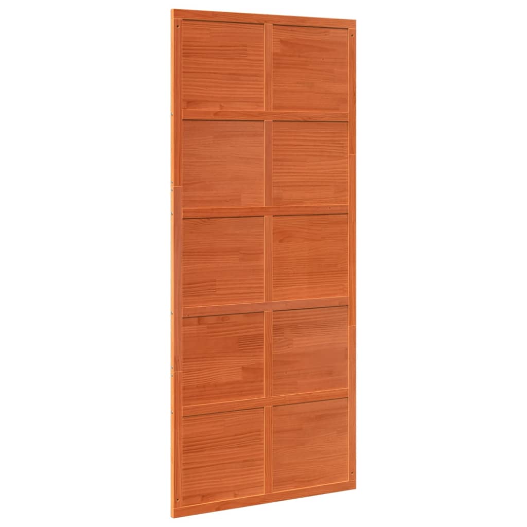 Porte de grange marron cire 90x208 cm bois massif de pin