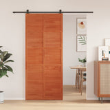 Porte de grange marron cire 90x208 cm bois massif de pin