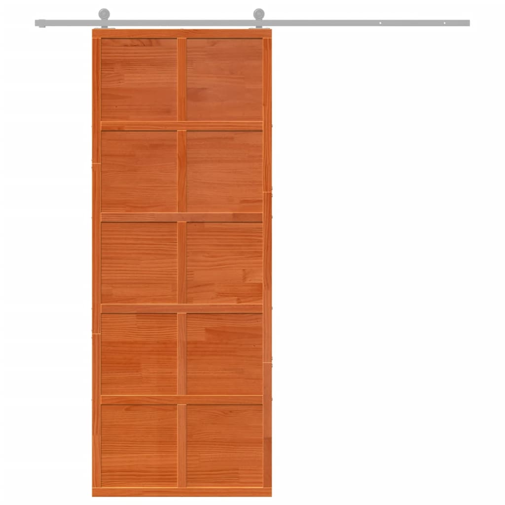 Porte de grange marron cire 80x208 cm bois massif de pin