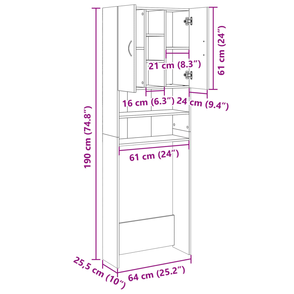 Meuble pour machine à laver chêne sonoma 64x25,5x190 cm