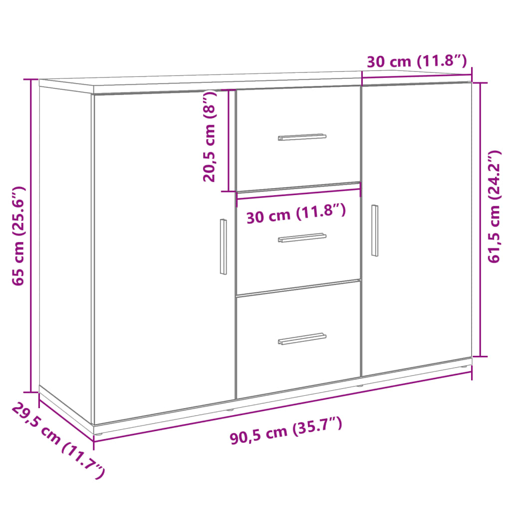 Buffet blanc 90,5x29,5x65 cm bois d'ingénierie