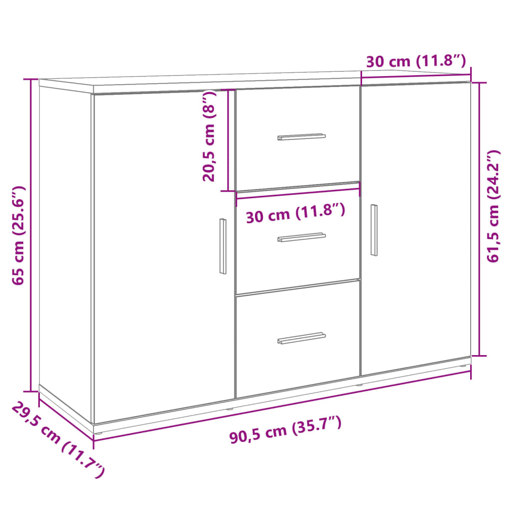 Buffet chêne fumé 90,5x29,5x65 cm bois d'ingénierie