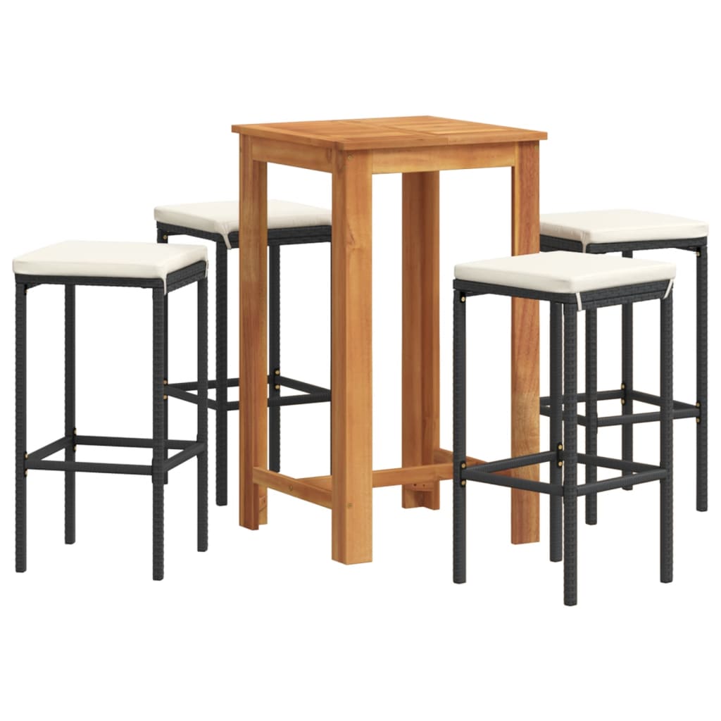 Ensemble de bar de jardin 5 pcs noir bois massif acacia rotin